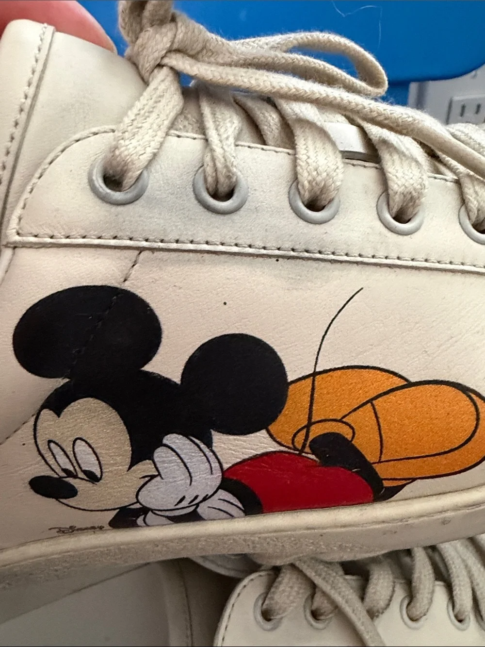 Gucci White Mickey Mouse Sneakers with Red Heel Accent